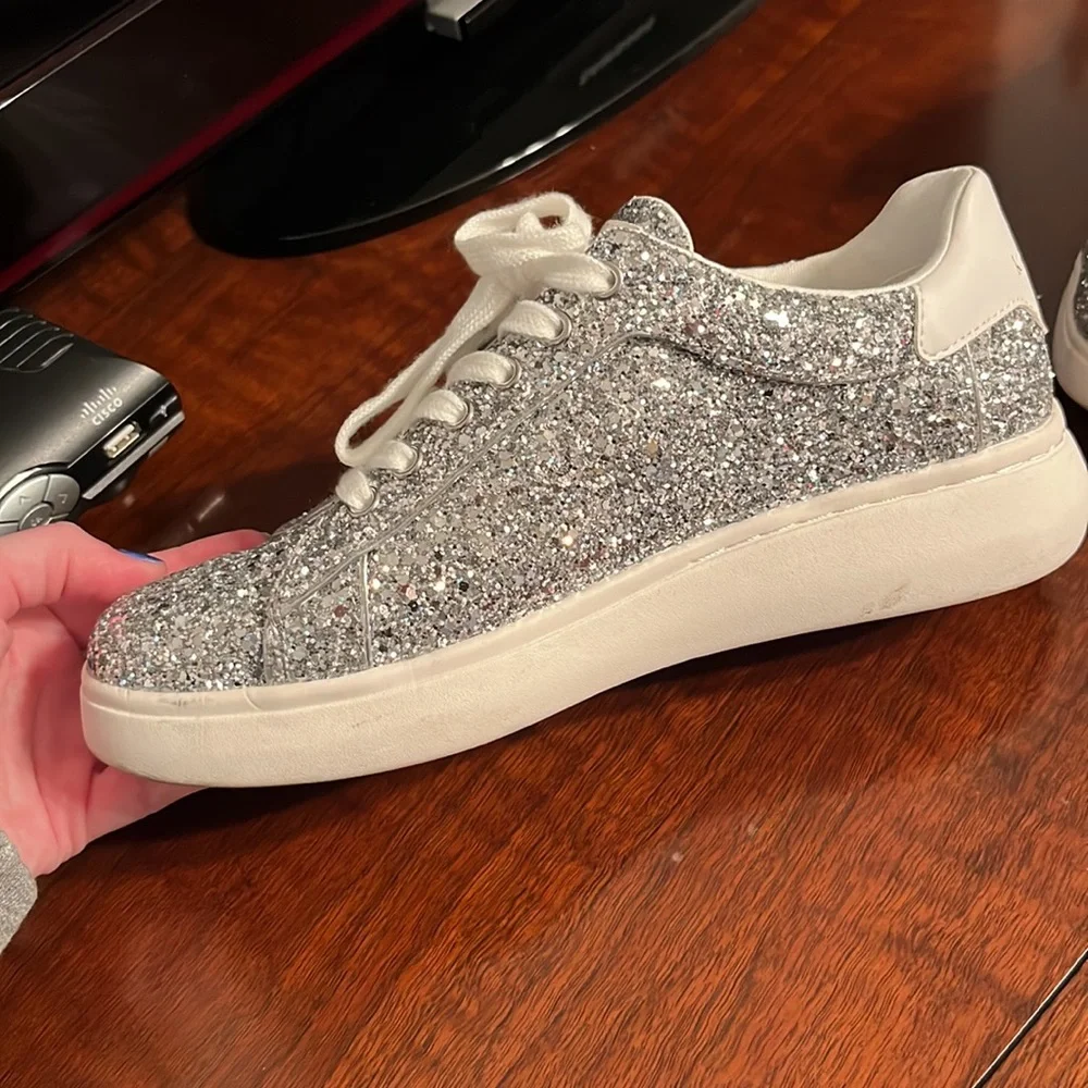 Kate Spade New York Lift Glitter Sneaker Silver Size 7